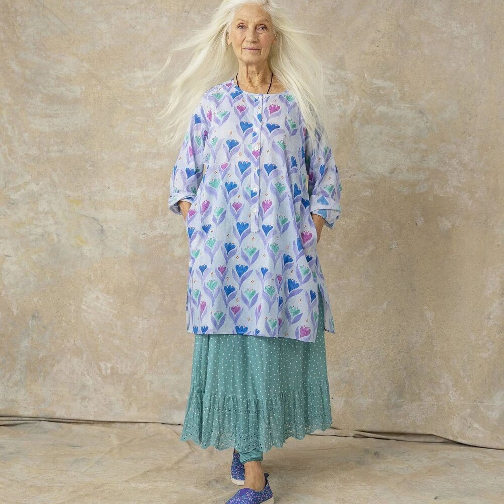 Gudrun Sjödén Blue Heart Print Tunic Dress Size Medium 41679